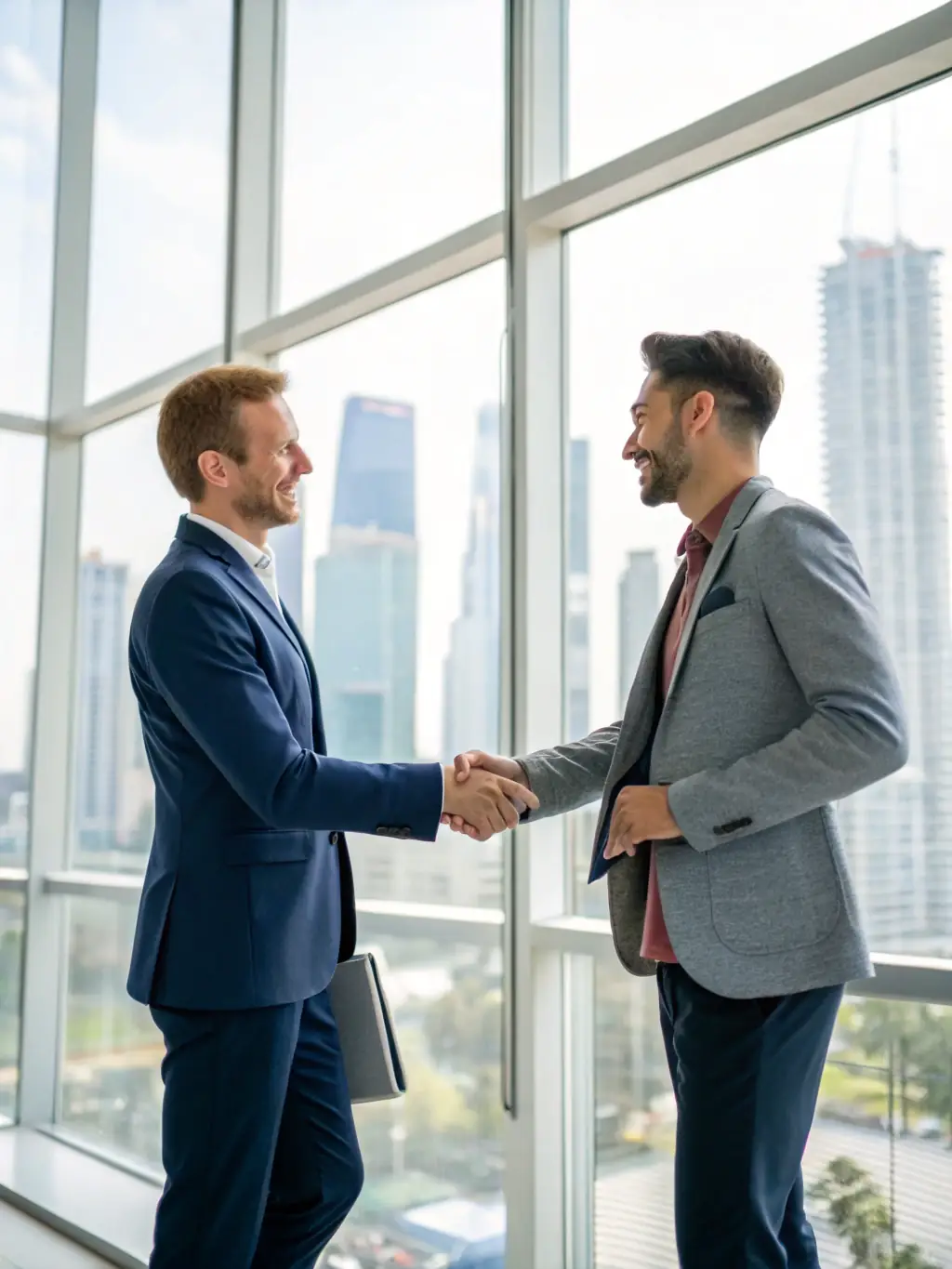 An image of happy clients shaking hands with Ecigator Factory representatives, symbolizing successful partnerships and mutual growth.